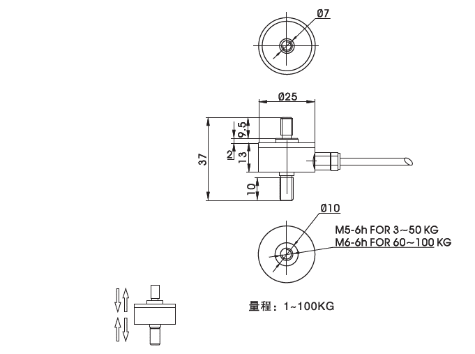 Z2S-LM系列外置超小型傳感器推拉力計結構尺寸圖